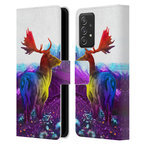 Dave Loblaw Animals Purple Mountain Deer Leather Book Wallet Case Cover For Samsung Galaxy A53 5G (2022)