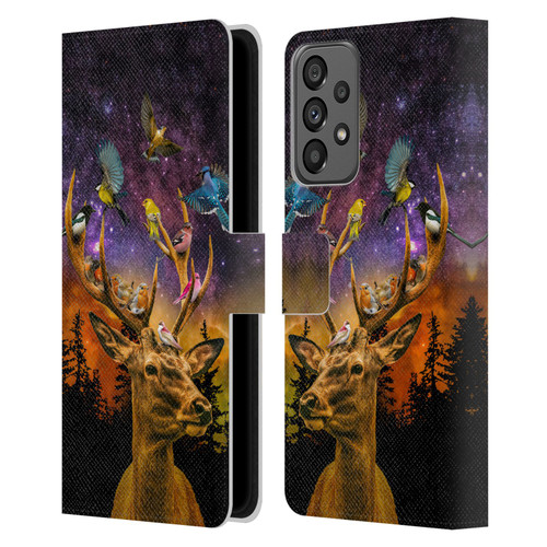 Dave Loblaw Animals Deer and Birds Leather Book Wallet Case Cover For Samsung Galaxy A73 5G (2022)