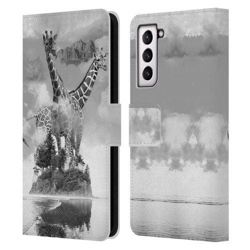 Dave Loblaw Animals Giraffe In The Mist Leather Book Wallet Case Cover For Samsung Galaxy S21 5G