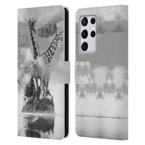 Dave Loblaw Animals Giraffe In The Mist Leather Book Wallet Case Cover For Samsung Galaxy S21 Ultra 5G