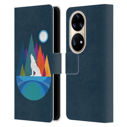 Dave Loblaw Contemporary Art Wolf Mountain With Texture Leather Book Wallet Case Cover For Huawei P50 Pro