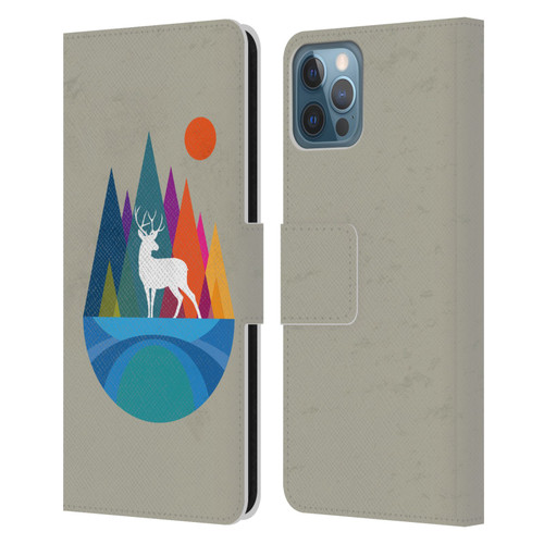 Dave Loblaw Contemporary Art Mountain Deer Leather Book Wallet Case Cover For Apple iPhone 12 / iPhone 12 Pro