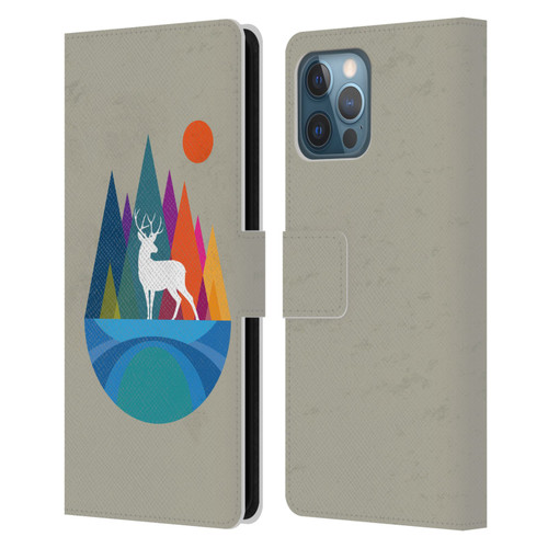 Dave Loblaw Contemporary Art Mountain Deer Leather Book Wallet Case Cover For Apple iPhone 12 Pro Max