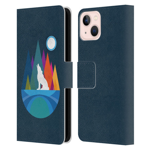 Dave Loblaw Contemporary Art Wolf Mountain With Texture Leather Book Wallet Case Cover For Apple iPhone 13