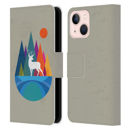 Dave Loblaw Contemporary Art Mountain Deer Leather Book Wallet Case Cover For Apple iPhone 13 Mini