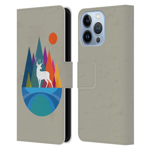 Dave Loblaw Contemporary Art Mountain Deer Leather Book Wallet Case Cover For Apple iPhone 13 Pro