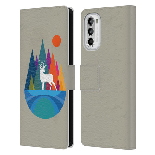 Dave Loblaw Contemporary Art Mountain Deer Leather Book Wallet Case Cover For Motorola Moto G52