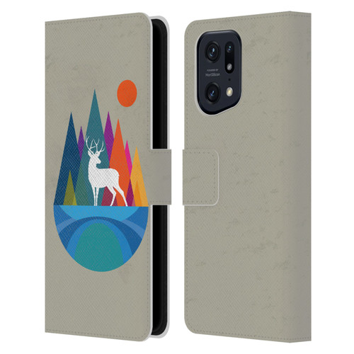 Dave Loblaw Contemporary Art Mountain Deer Leather Book Wallet Case Cover For OPPO Find X5 Pro