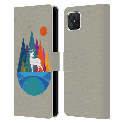 Dave Loblaw Contemporary Art Mountain Deer Leather Book Wallet Case Cover For OPPO Reno4 Z 5G