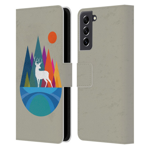 Dave Loblaw Contemporary Art Mountain Deer Leather Book Wallet Case Cover For Samsung Galaxy S21 FE 5G