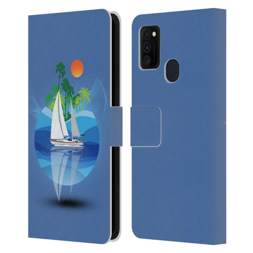 Dave Loblaw Contemporary Art Tropical Waters Leather Book Wallet Case Cover For Samsung Galaxy M30s (2019)/M21 (2020)