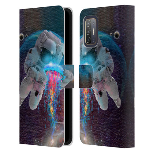 Dave Loblaw Jellyfish Astronaut And Jellyfish Leather Book Wallet Case Cover For HTC Desire 21 Pro 5G