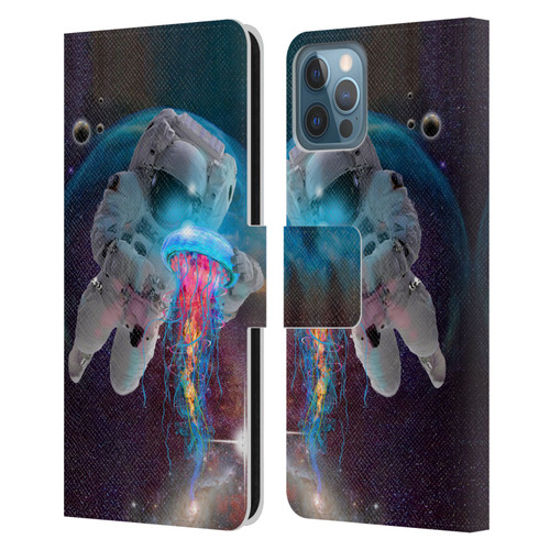 Dave Loblaw Jellyfish Astronaut And Jellyfish Leather Book Wallet Case Cover For Apple iPhone 12 / iPhone 12 Pro