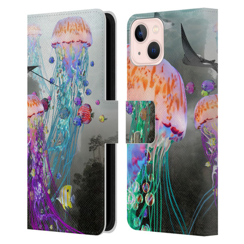 Dave Loblaw Jellyfish Jellyfish Misty Mount Leather Book Wallet Case Cover For Apple iPhone 13