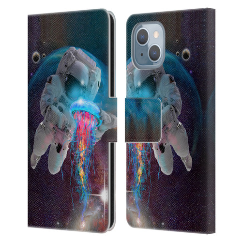 Dave Loblaw Jellyfish Astronaut And Jellyfish Leather Book Wallet Case Cover For Apple iPhone 14