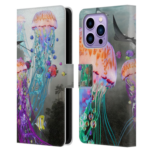 Dave Loblaw Jellyfish Jellyfish Misty Mount Leather Book Wallet Case Cover For Apple iPhone 14 Pro Max