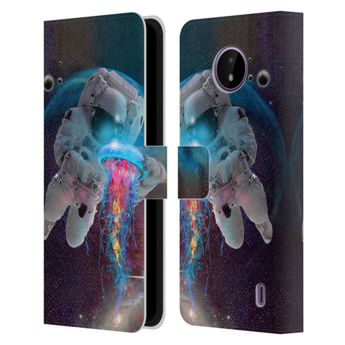 Dave Loblaw Jellyfish Astronaut And Jellyfish Leather Book Wallet Case Cover For Nokia C10 / C20