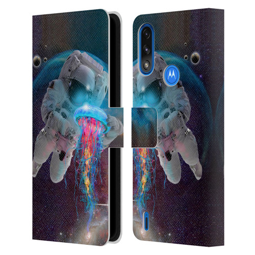 Dave Loblaw Jellyfish Astronaut And Jellyfish Leather Book Wallet Case Cover For Motorola Moto E7 Power / Moto E7i Power