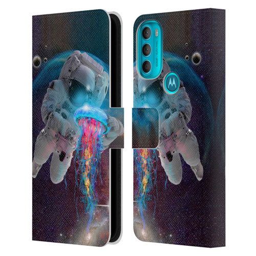 Dave Loblaw Jellyfish Astronaut And Jellyfish Leather Book Wallet Case Cover For Motorola Moto G71 5G