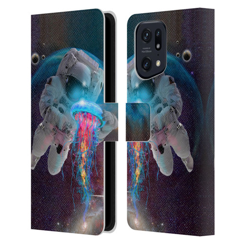 Dave Loblaw Jellyfish Astronaut And Jellyfish Leather Book Wallet Case Cover For OPPO Find X5 Pro