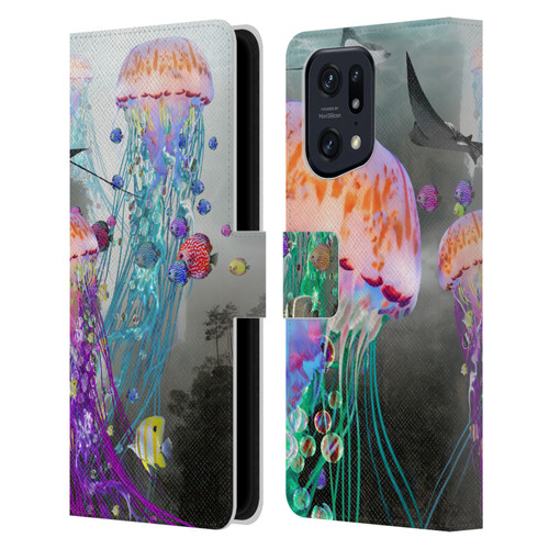 Dave Loblaw Jellyfish Jellyfish Misty Mount Leather Book Wallet Case Cover For OPPO Find X5 Pro