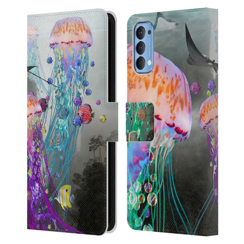 Dave Loblaw Jellyfish Jellyfish Misty Mount Leather Book Wallet Case Cover For OPPO Reno 4 5G