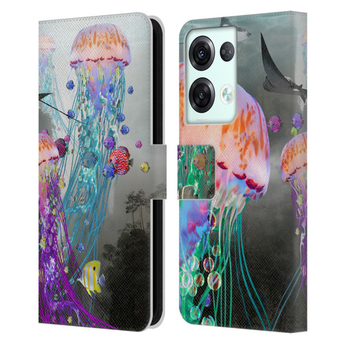 Dave Loblaw Jellyfish Jellyfish Misty Mount Leather Book Wallet Case Cover For OPPO Reno8 Pro