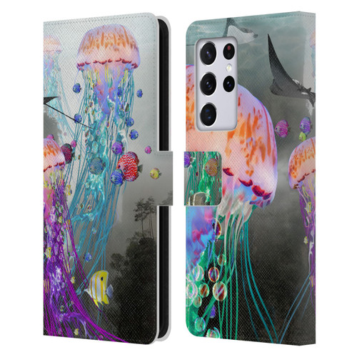 Dave Loblaw Jellyfish Jellyfish Misty Mount Leather Book Wallet Case Cover For Samsung Galaxy S21 Ultra 5G