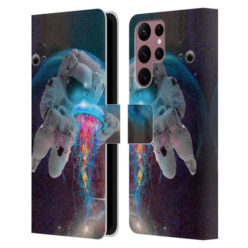 Dave Loblaw Jellyfish Astronaut And Jellyfish Leather Book Wallet Case Cover For Samsung Galaxy S22 Ultra 5G