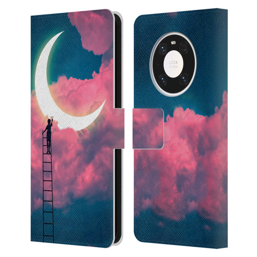 Dave Loblaw Sci-Fi And Surreal Boy Painting Moon Clouds Leather Book Wallet Case Cover For Huawei Mate 40 Pro 5G