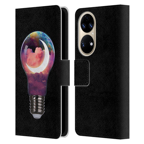 Dave Loblaw Sci-Fi And Surreal Light Bulb Moon Leather Book Wallet Case Cover For Huawei P50