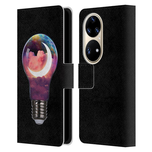 Dave Loblaw Sci-Fi And Surreal Light Bulb Moon Leather Book Wallet Case Cover For Huawei P50 Pro