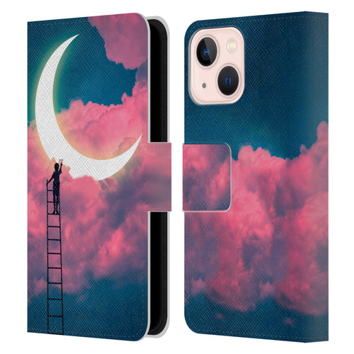 Dave Loblaw Sci-Fi And Surreal Boy Painting Moon Clouds Leather Book Wallet Case Cover For Apple iPhone 13 Mini