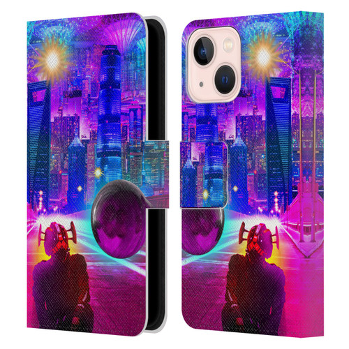 Dave Loblaw Sci-Fi And Surreal Synthwave Street Leather Book Wallet Case Cover For Apple iPhone 13 Mini