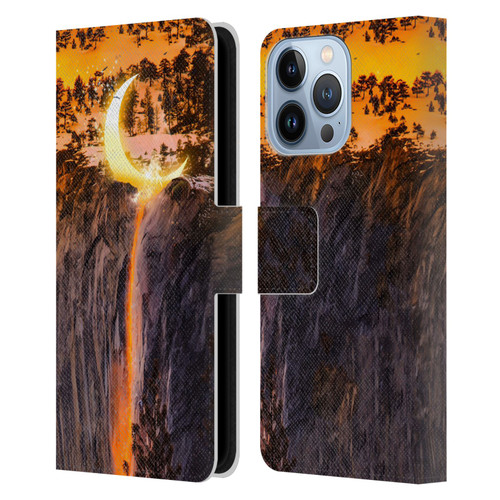 Dave Loblaw Sci-Fi And Surreal Fire Canyon Moon Leather Book Wallet Case Cover For Apple iPhone 13 Pro