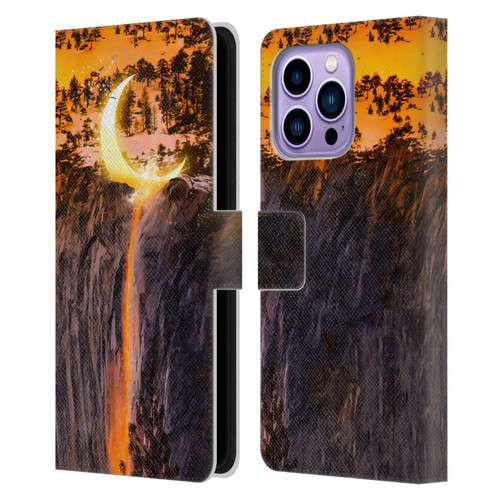 Dave Loblaw Sci-Fi And Surreal Fire Canyon Moon Leather Book Wallet Case Cover For Apple iPhone 14 Pro Max