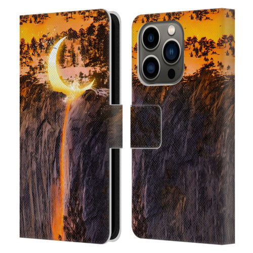 Dave Loblaw Sci-Fi And Surreal Fire Canyon Moon Leather Book Wallet Case Cover For Apple iPhone 14 Pro