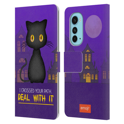 emoji® Halloween Parodies Black Cat Leather Book Wallet Case Cover For Motorola Edge (2022)