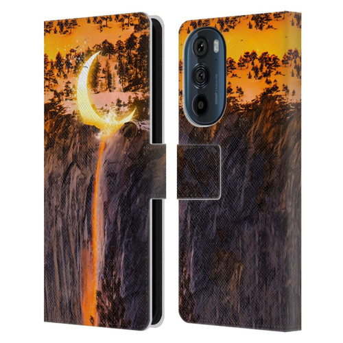 Dave Loblaw Sci-Fi And Surreal Fire Canyon Moon Leather Book Wallet Case Cover For Motorola Edge 30