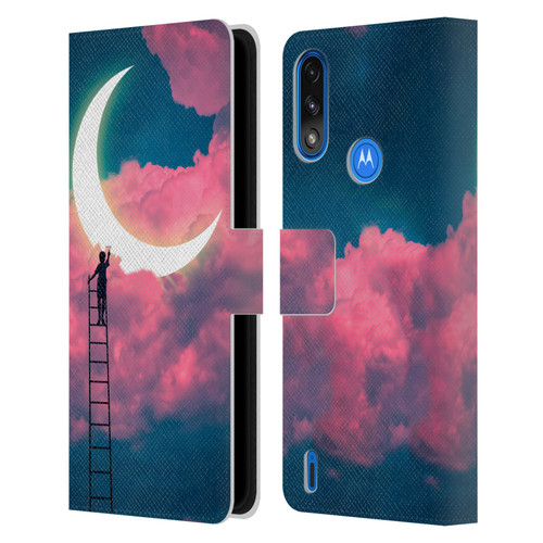 Dave Loblaw Sci-Fi And Surreal Boy Painting Moon Clouds Leather Book Wallet Case Cover For Motorola Moto E7 Power / Moto E7i Power