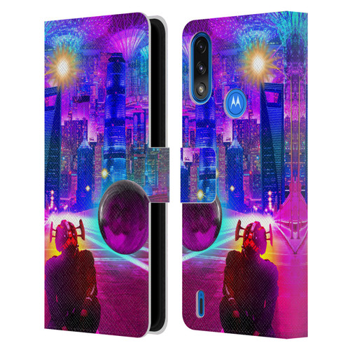 Dave Loblaw Sci-Fi And Surreal Synthwave Street Leather Book Wallet Case Cover For Motorola Moto E7 Power / Moto E7i Power