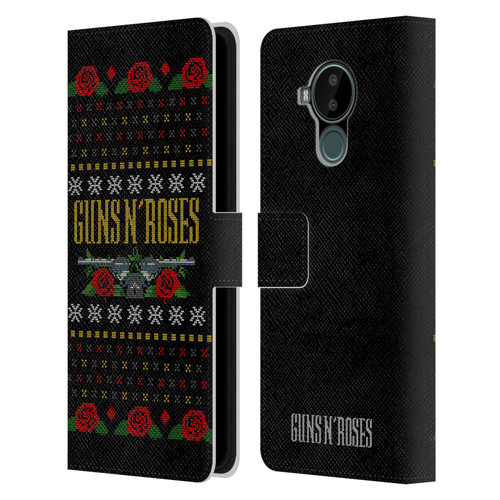 Guns N' Roses Christmas Text Logo Pistol Leather Book Wallet Case Cover For Nokia C30
