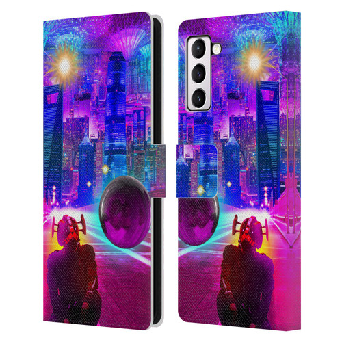 Dave Loblaw Sci-Fi And Surreal Synthwave Street Leather Book Wallet Case Cover For Samsung Galaxy S21+ 5G