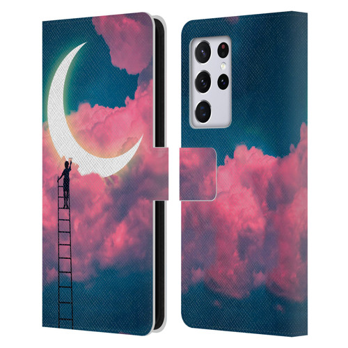 Dave Loblaw Sci-Fi And Surreal Boy Painting Moon Clouds Leather Book Wallet Case Cover For Samsung Galaxy S21 Ultra 5G