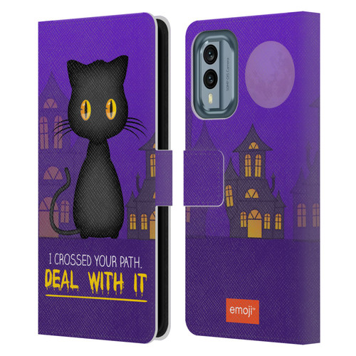 emoji® Halloween Parodies Black Cat Leather Book Wallet Case Cover For Nokia X30