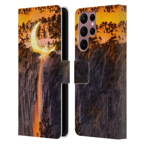 Dave Loblaw Sci-Fi And Surreal Fire Canyon Moon Leather Book Wallet Case Cover For Samsung Galaxy S22 Ultra 5G