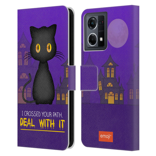 emoji® Halloween Parodies Black Cat Leather Book Wallet Case Cover For OPPO Reno8 4G