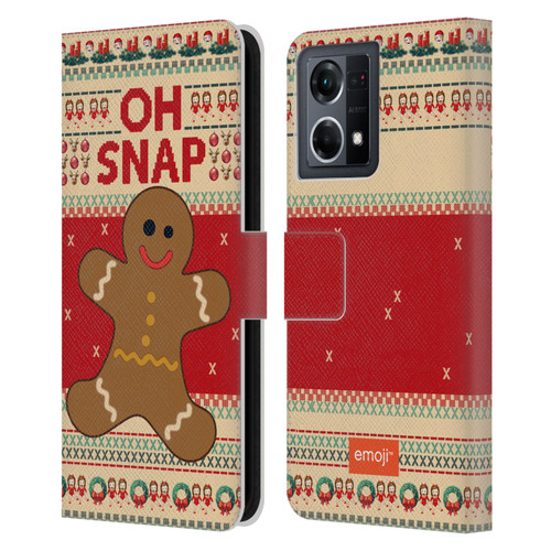 emoji® Ugly Christmas Gingerbread Leather Book Wallet Case Cover For OPPO Reno8 4G