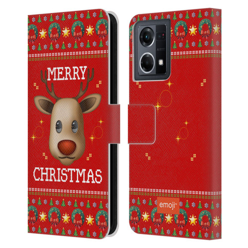 emoji® Ugly Christmas Reindeer Leather Book Wallet Case Cover For OPPO Reno8 4G