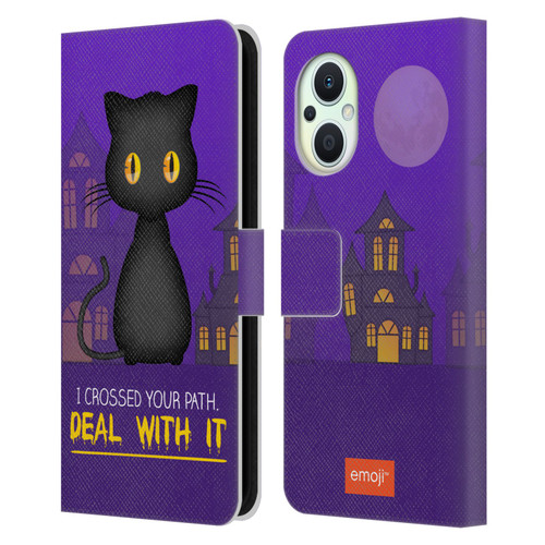 emoji® Halloween Parodies Black Cat Leather Book Wallet Case Cover For OPPO Reno8 Lite